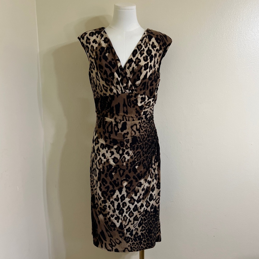 Lauren Ralph Lauren Leopard Print Sheath Dress Brown Black Size 12 NWT